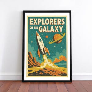 Explorers of the Galaxy | Poster Print | Retro Sci-Fi | Vintage Style | Space Rocket | Wall Art Décor