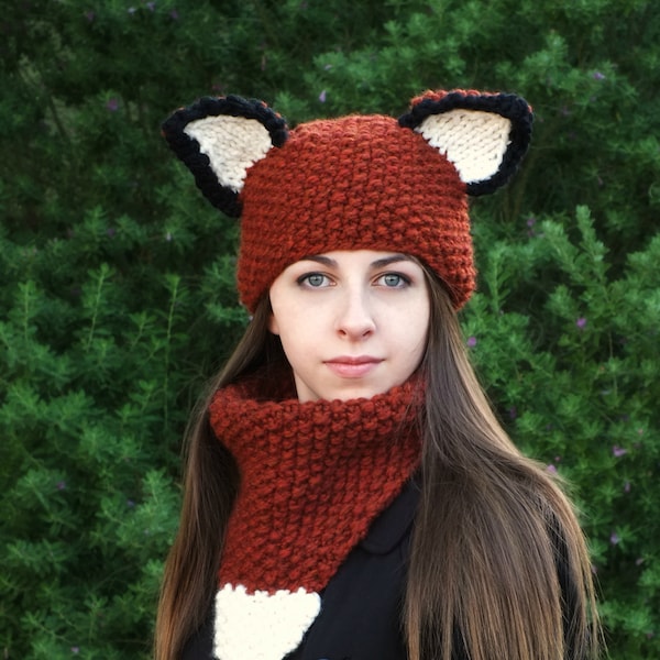 KNITTING PATTERN - Adult Fox Hat and Cowl