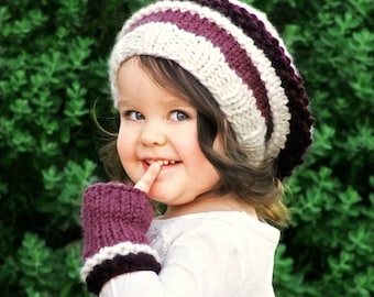 KNITTING PATTERN-The Slouchy Beret and Mittens Set (Toddler,Child,Adult sizes)