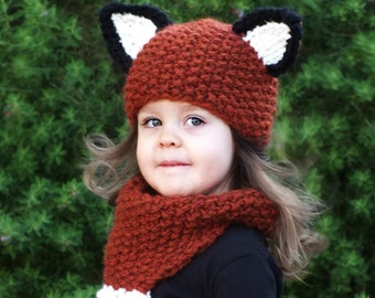 Knitting PATTERN-Baby Fox Hat and Cowl (Baby,Toddler,Child sizes)