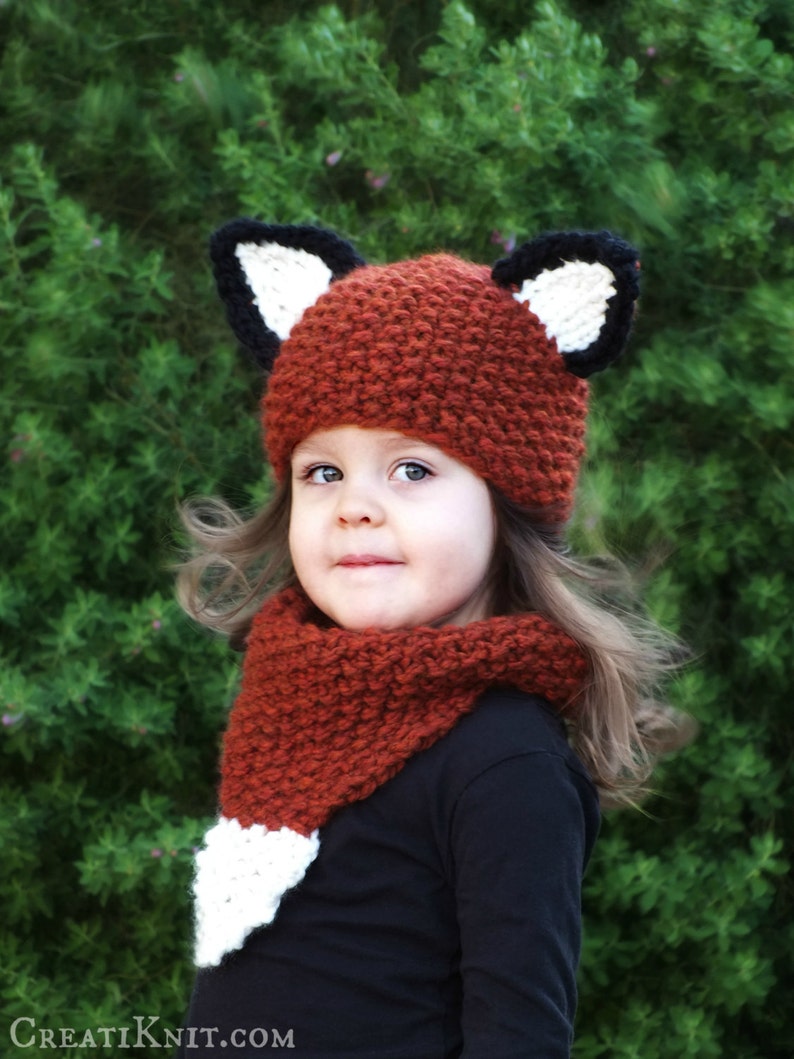 Knitting PATTERN-Baby Fox Hat and Cowl Baby,Toddler,Child sizes image 1