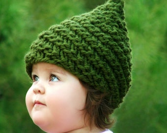 KNITTING PATTERN - Baby Gnome Hat Pattern - Sizes (0-3mo/3-6mo/12-24mo/24-48mo/5-10yr) Pattern Includes English, German, Spanish, French