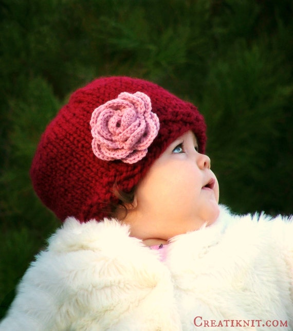 Knitted Mink Fur Brim Hat with Rose Valpeak Womens Winter Hat Knitted Mink Real Fur Hats with  main image 4