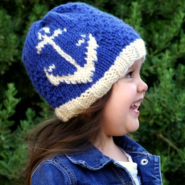 Knitting PATTERN-The Harbor Anchor Hat (24-48mos,Child,Adult sizes)