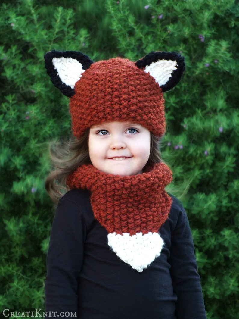 Knitting PATTERN-Baby Fox Hat and Cowl Baby,Toddler,Child sizes image 2