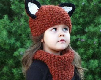 Knitting Pattern - The Fox Hat and Cowl Set (Baby, Toddler, Child sizes)