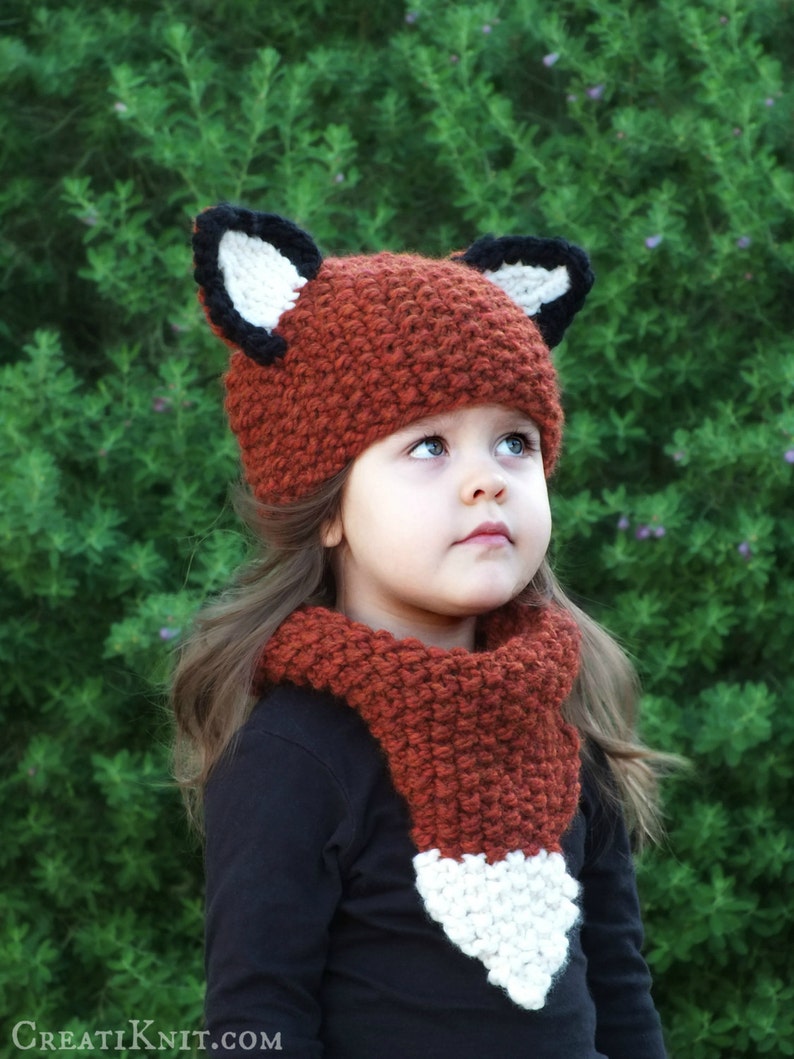 Knitting PATTERN-Baby Fox Hat and Cowl Baby,Toddler,Child sizes image 4