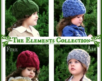 Knitting PATTERN-The Elements Collection includes 4 patterns (Infant, Baby, Toddler, Child, Adult sizes) Earth, Fire, Water, Air