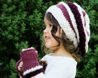 KNITTING PATTERN-Slouchy Beret and Mittens Set (Toddler,Child,Adult sizes)