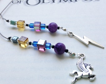 Bookmark with Lighting Bolt and Pegasus Charms- Percy Jackson Book Thong - Heroes of Olympus Camp Half Blood with Lightning Bolt Charm