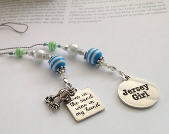 Beaded Bookmark Girlfriend Gift-New Jersey Girl Charm Silver Happy Hour Sand Wine Lover Beach Summer Shore Book Thong Reading Lover NJ State