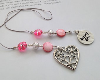 New Jersey Beaded Bookmark Girlfriend Gift-Jersey Girl Charm Silver Pink Flowered Heart Hippie Summer Shore Book Thong Reading Love NJ State