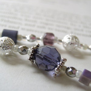 FEBRUARY Beaded Bookmark in Amethyst Purple and Silver - Personalized Birthstone Book Thong with Your Choice of End Charms