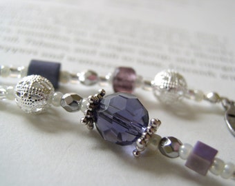 FEBRUARY Beaded Bookmark in Amethyst Purple and Silver - Personalized Birthstone Book Thong with Your Choice of End Charms