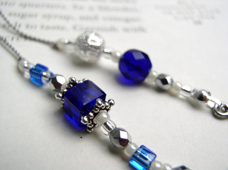 SEPTEMBER Beaded Bookmark Sapphire Blue and Silver Book Thong Personalized Birthstone image 3