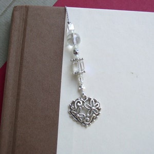 APRIL Crystal and Silver Beaded Bookmark Personalized Birthstone Book Thong Bookmarker with Your Choice of Pewter Charms image 3