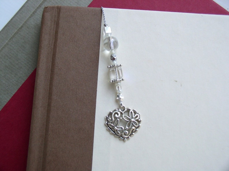 APRIL Crystal and Silver Beaded Bookmark Personalized Birthstone Book Thong Bookmarker with Your Choice of Pewter Charms image 3