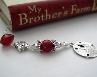 JULY Ruby Red and Silver Beaded Book Thong Bookmark - Personalized Birthstone