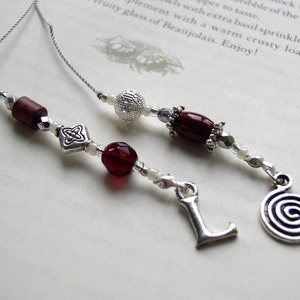 JANUARY Jeweled Beaded Bookmark Silver and Garnet Colored Red Birthstone Book Thong with Personalized Charms image 3