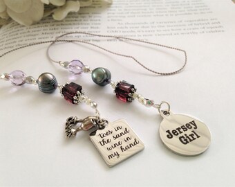 Beaded Bookmark Girlfriend Gift- New Jersey Girl Charm Silver Happy Hour Wine Lover Beach Summer Shore Book Thong Reading Lover NJ State