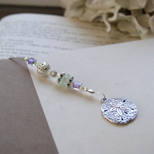 Summer Beach Reading Bookmark Girl Gift for Friends and Book Club Sand Dollar Seahorse Book Thong Beaded Bookmark wth Silver Charms image 2