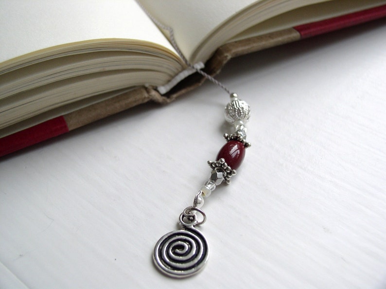 JANUARY Jeweled Beaded Bookmark Silver and Garnet Colored Red Birthstone Book Thong with Personalized Charms image 2