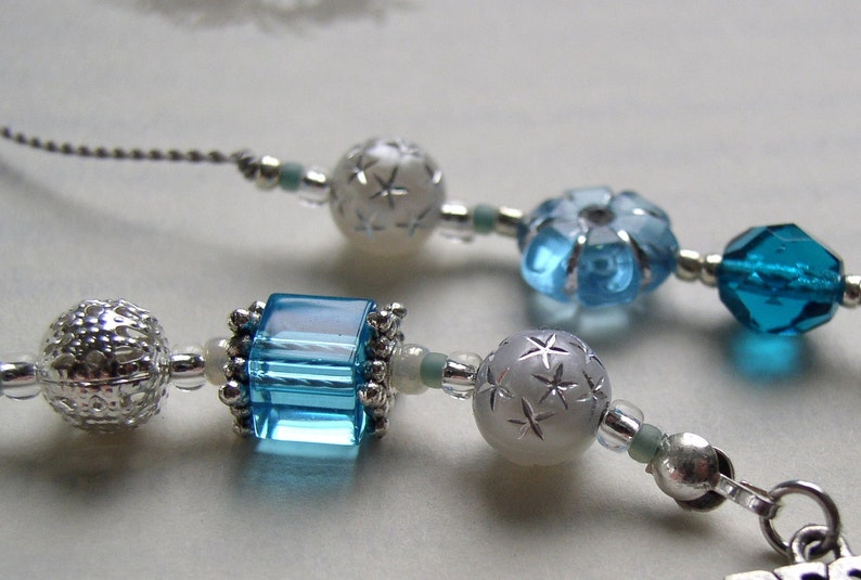 TEACHER GIFT Bookmark Jeweled Beaded Book Thong in Blue Topaz Aquamarine Beads and Skeleton Key and Best Teacher Appreciation Charms image 2