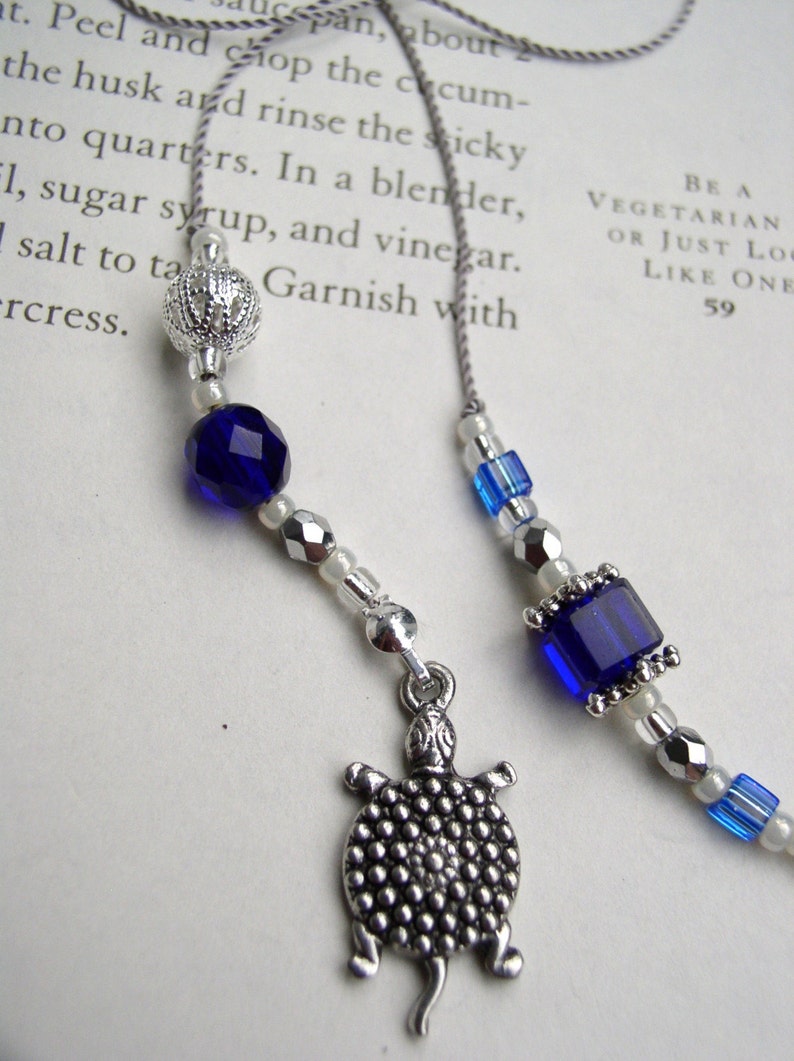 SEPTEMBER Beaded Bookmark Sapphire Blue and Silver Book Thong Personalized Birthstone image 2