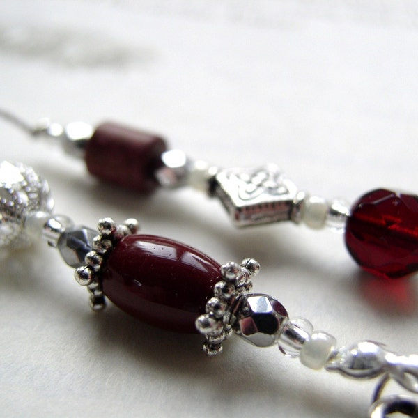 JANUARY Jeweled Beaded Bookmark - Silver and Garnet Colored Red Birthstone Book Thong with Personalized Charms