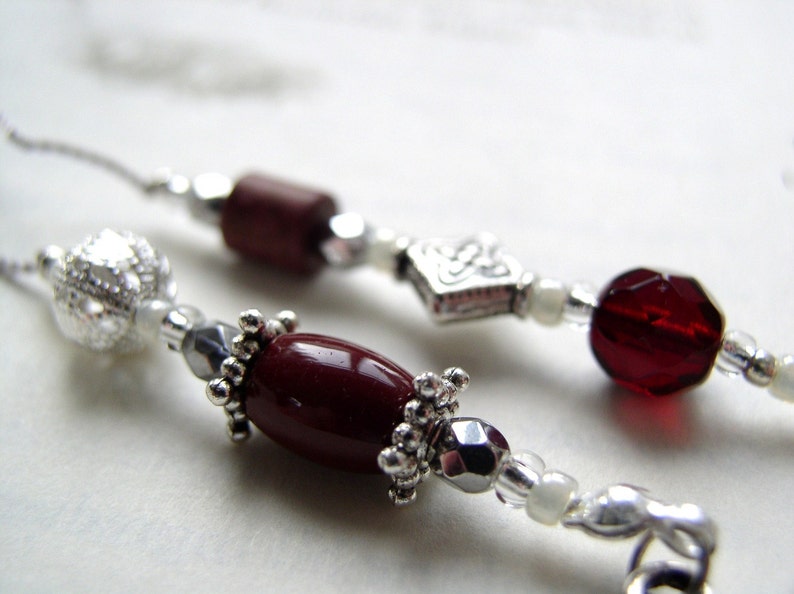 JANUARY Jeweled Beaded Bookmark Silver and Garnet Colored Red Birthstone Book Thong with Personalized Charms image 1