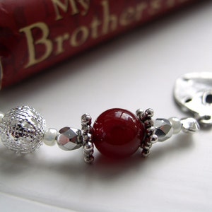 JANUARY Jeweled Beaded Bookmark Silver and Garnet Colored Red Birthstone Book Thong with Personalized Charms image 4