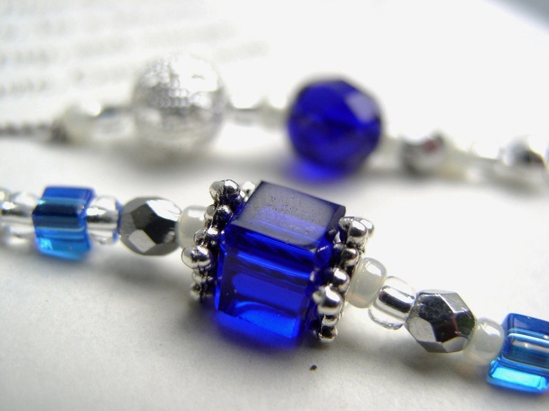 SEPTEMBER Beaded Bookmark Sapphire Blue and Silver Book Thong Personalized Birthstone image 1