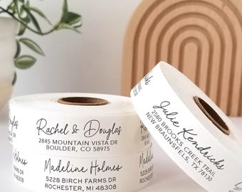 address labels on rolls. Great for wedding return address labels - Personalized modern & simple white or clear labels on easy to use rolls