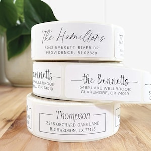 Personalized address labels on rolls. White or Clear labels for wedding return address - modern & simple labels for mailing invitations