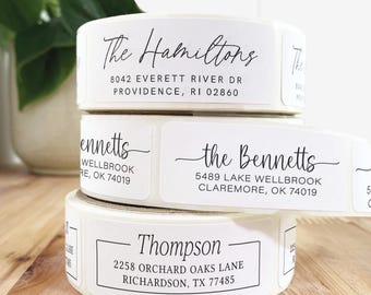 Personalized address labels on rolls. White or Clear labels for wedding return address - modern & simple labels for mailing invitations