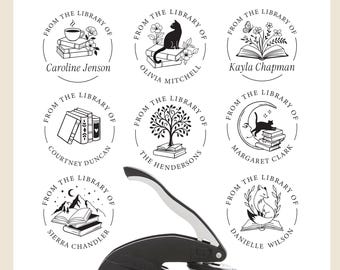 Book Embosser or Book Stamp Personalized whimsical cat lover bookworm gift Classic personalized from the library of EX Libris embosser stamp
