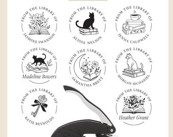 Personalized Book Embosser or Stamp, simple floral celestial moon book stamp . Classic from the library of gift embosser or stamp.