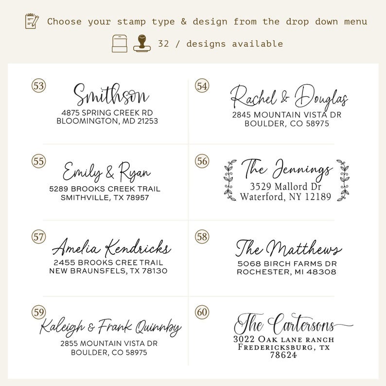 Custom self inking address stamp with a modern handwriting style, Self Inking or Wood Handle stamp great for addressing wedding invitations image 4
