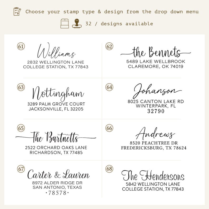 Custom self inking address stamp with a modern handwriting style, Self Inking or Wood Handle stamp great for addressing wedding invitations image 5