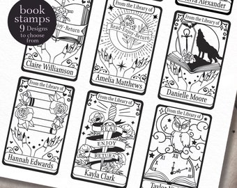 PERSONALIZED BOOK STAMP From the Library of Stamp Mystical custom self-inking book stamps Tarot Card Design Ex Libris  Book Lover Gift