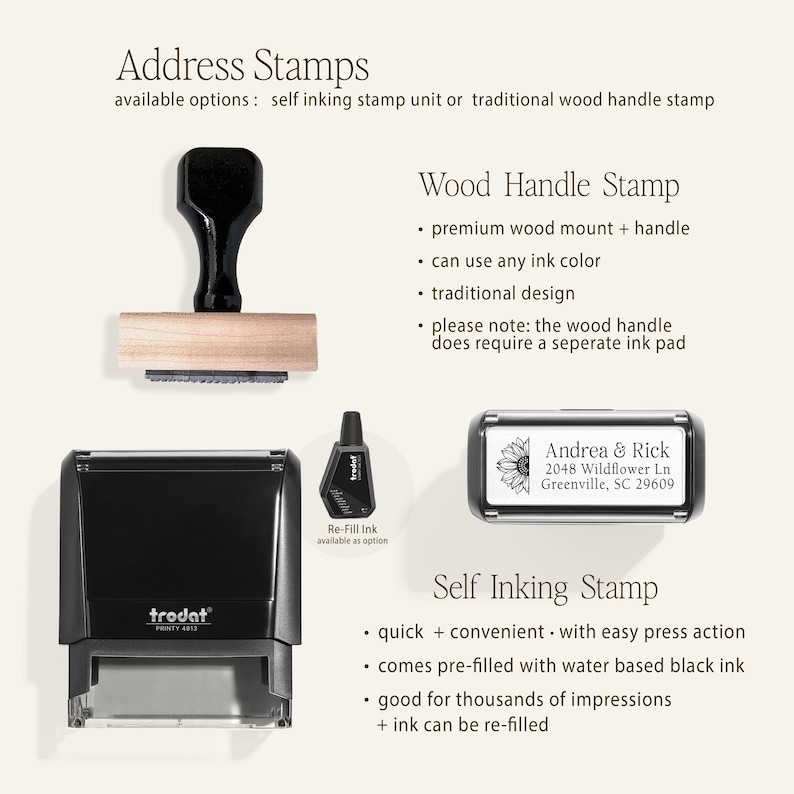 Custom self inking address stamp with a modern handwriting style, Self Inking or Wood Handle stamp great for addressing wedding invitations image 6