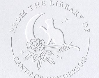 Custom book Embosser or Book Stamp, Personalized book lover gift. Classic from the library of cat design embosser or Ex Libris stamp.