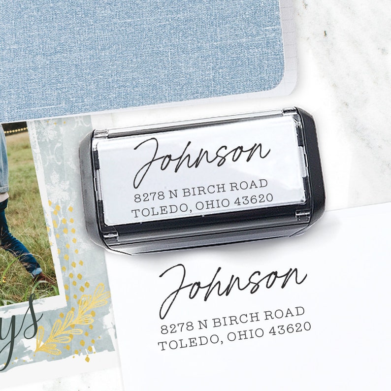 Custom Stamp Address Custom Address Stamp Self-Inking Calligraphy wedding Return Address Stamp Personalized Williams N2036 image 2