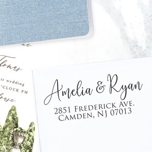 Custom Address Stamp, Return Address Stamp, Wedding address stamp, Calligraphy Stamp, Self inking Stamp, Custom Stamp Amelia N2037 image 1