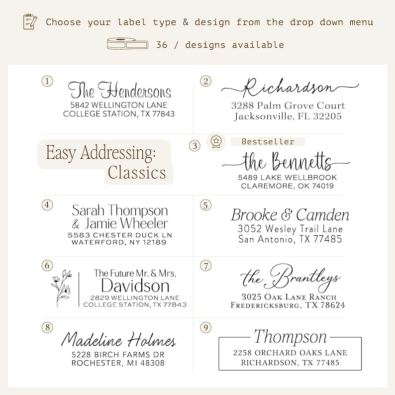 address labels on rolls. Great for wedding return address labels - Personalized modern & simple white or clear labels on easy to use rolls image 2