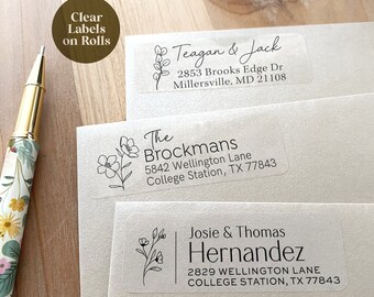 High Quality Clear Address Labels, Custom Personalized Wedding Address Labels, Envelope Address Label Stickers, Flower Labels