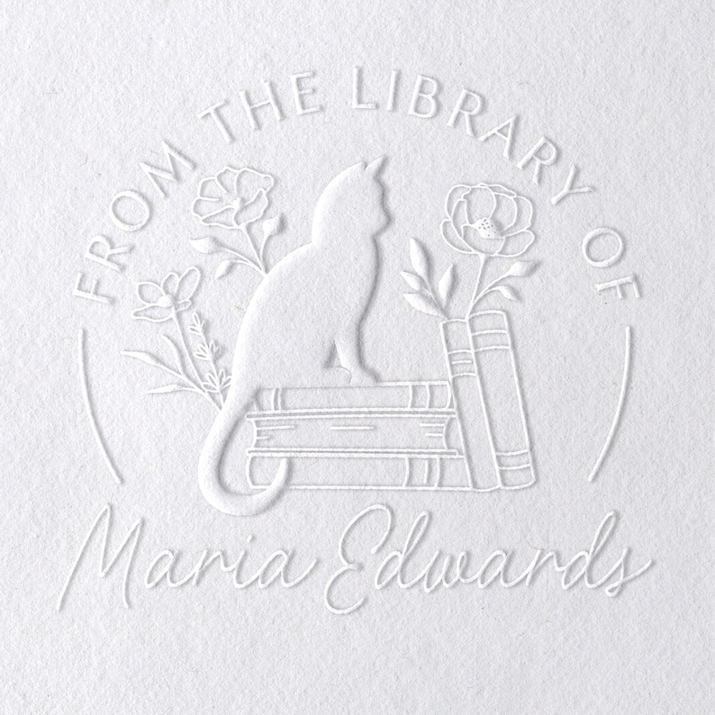 Book Embosser Book Stamp, Personalized Flower Book Stamp, From the Library of, Custom Floral Stamp Embosser, Book Lover Gift, Teacher Gift image 3