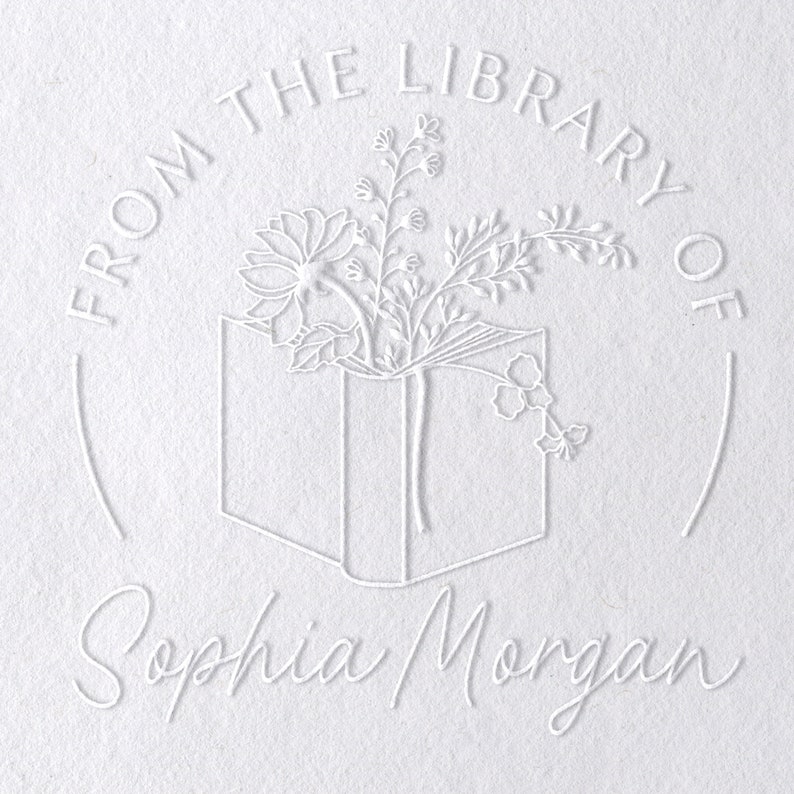 Book Embosser Book Stamp, Personalized Flower Book Stamp, From the Library of, Custom Floral Stamp Embosser, Book Lover Gift, Teacher Gift image 5