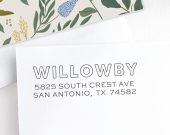 Custom Stamp, Personalized Address Stamp, Modern Wedding Stamp, Address Stamp, Self Inking Return Address  Stamp - Willowby N2027