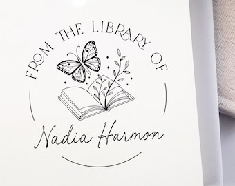 Book Stamp wood handle or self inking Personalized celestial book stamp Custom gift for her, perfect for the book enthusiasts library
